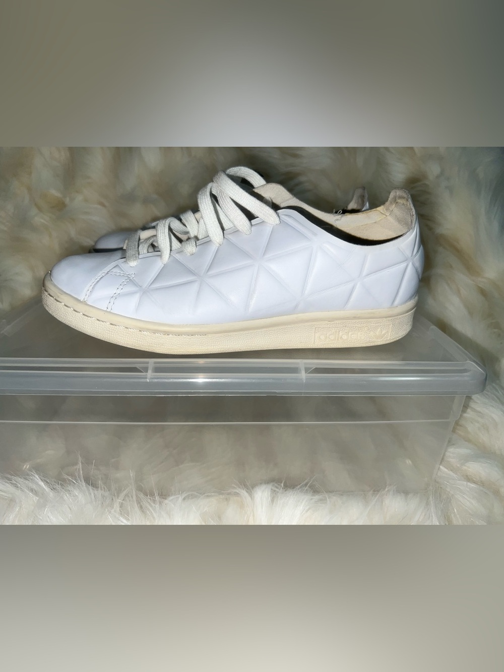 adidas Stan Smith Polygone Triple White Leather Sneakers Men’s Size 5/Women’s 7